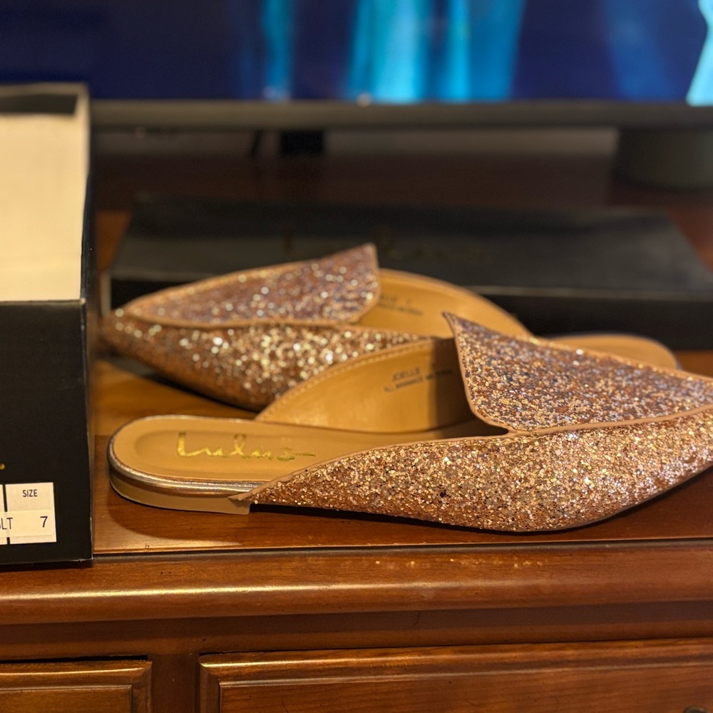 Lulu's Sparkling Rose Gold Mules